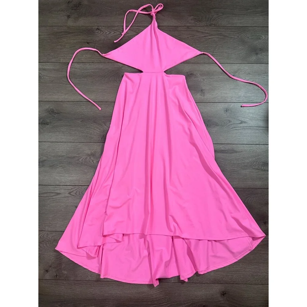 Susana Monaco Cutout High-Low Halter Midi Dress Women's Med Pink Tie Bac… - Picture 4 of 11